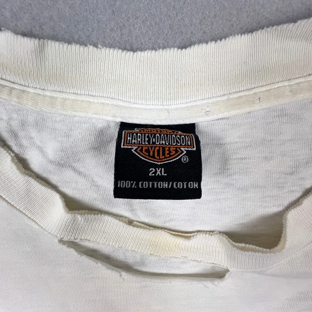 Harley Davidson T-Shirt Mens 2XL White Eagle Glendale CA Thrashed Biker Vintage